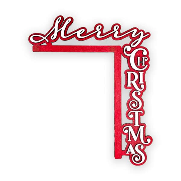 A festive "Merry Christmas" text forms a decorative L-shape, perfect for a merry door corner. Swirling red and white letters spell "Merry" horizontally and "Christmas" vertically, adding seasonal charm to any entrance.